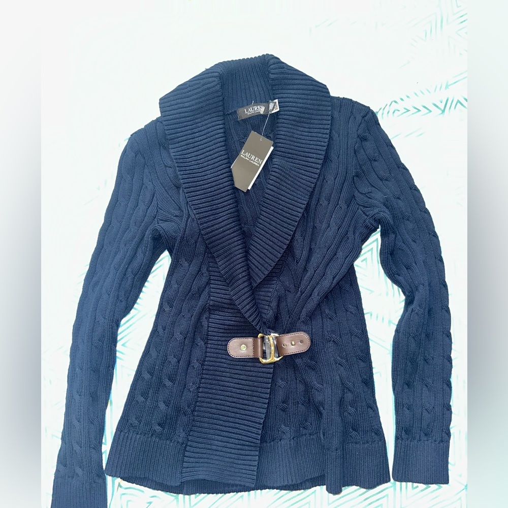 Lauren Ralph Lauren Buckled Cotton Sweater blue Label Size M MSRP $145 New